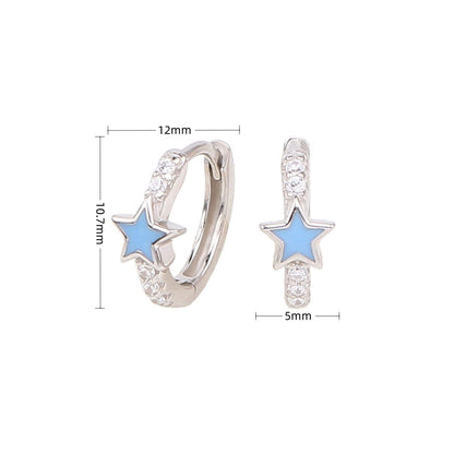 1 Pair Sweet Star Enamel Plating Inlay Sterling Silver Zircon White Gold Plated Gold Plated Hoop Earrings