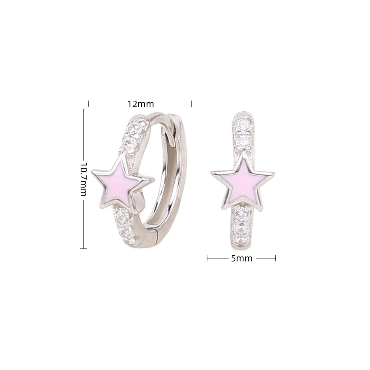 1 Pair Sweet Star Enamel Plating Inlay Sterling Silver Zircon White Gold Plated Gold Plated Hoop Earrings