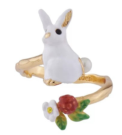 Cute Rabbit Flower Apple Copper Epoxy Open Ring