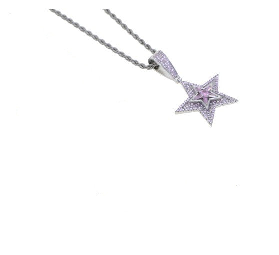 Hip-hop Cool Style Star Copper Inlay Zircon Pendant Necklace