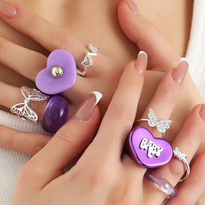Wholesale Jewelry Ig Style Casual Heart Shape Butterfly Resin Hollow Out Rings