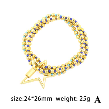 Hip-hop Vintage Style Pentagram Cross Heart Shape Glass Copper Beaded Women's Bracelets