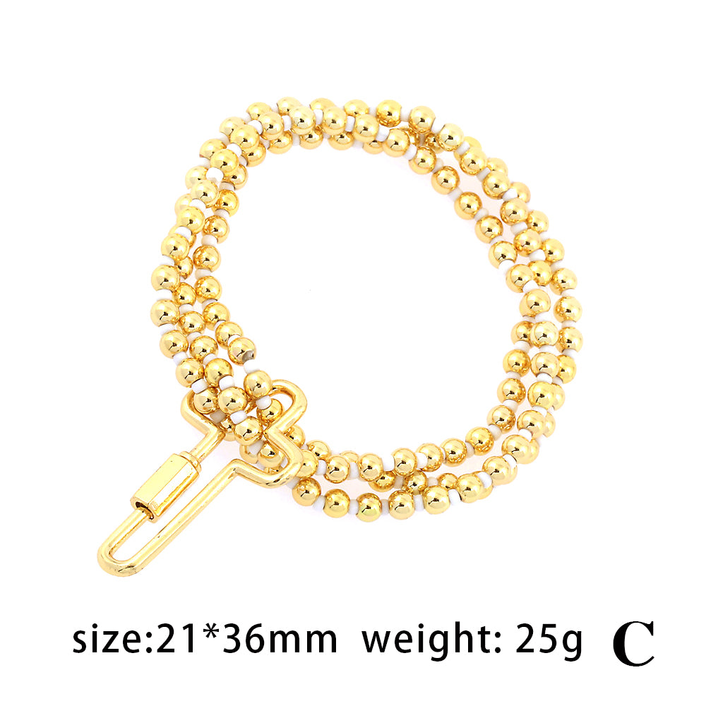 Hip-hop Vintage Style Pentagram Cross Heart Shape Glass Copper Beaded Women's Bracelets