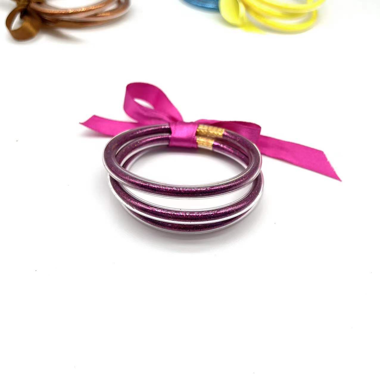 Retro Simple Style Round Solid Color Pvc Plastic Kid's Buddhist Bangle