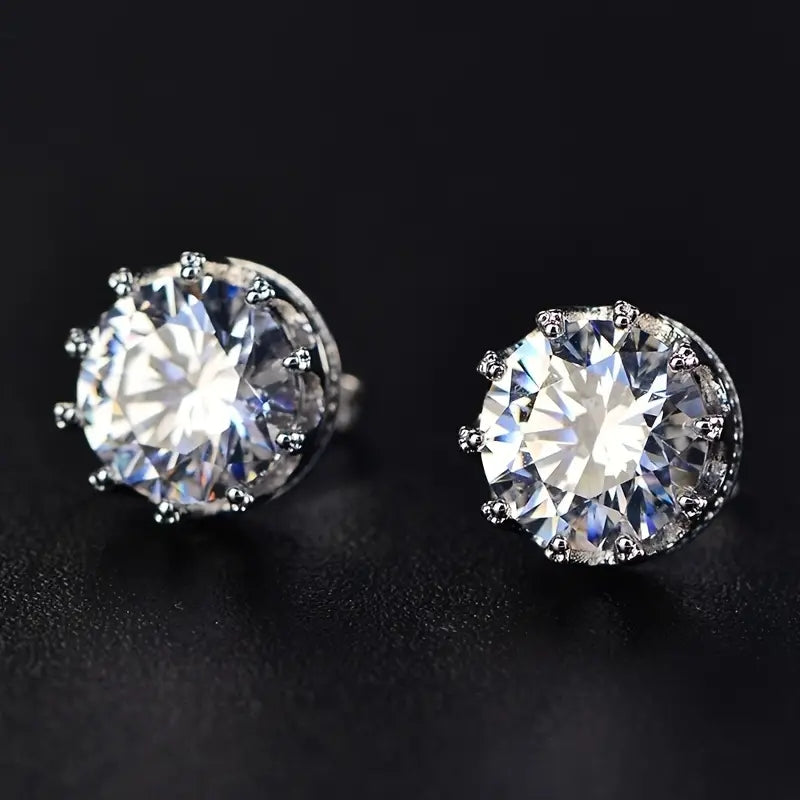 1 Pair Simple Style Crown Plating Inlay Copper Zircon Silver Plated Ear Studs