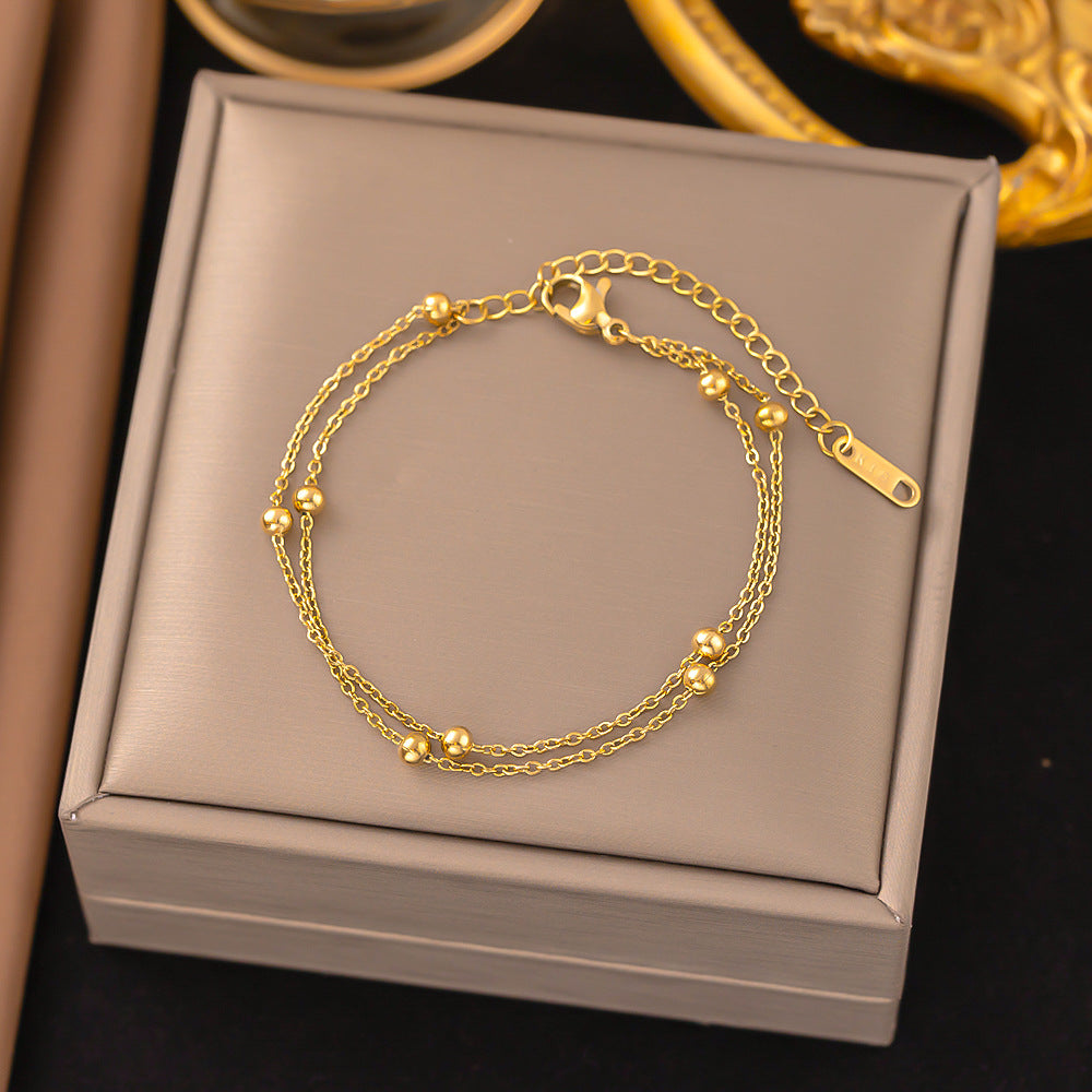 304 Stainless Steel 18K Gold Plated Sweet Solid Color Bracelets Anklet Necklace