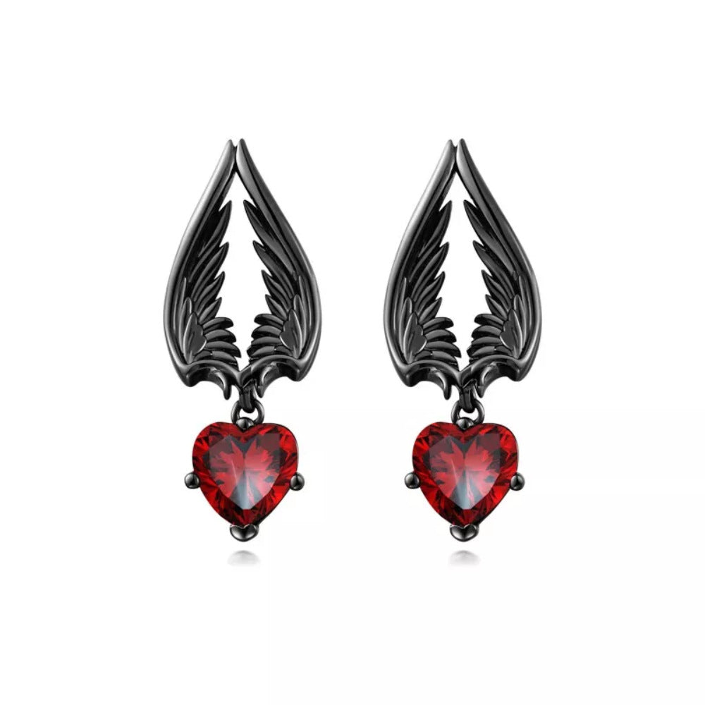 1 Pair Hip-hop Punk Heart Shape Wings Plating Inlay Stainless Steel Zircon 18k Gold Plated Gold Plated Drop Earrings