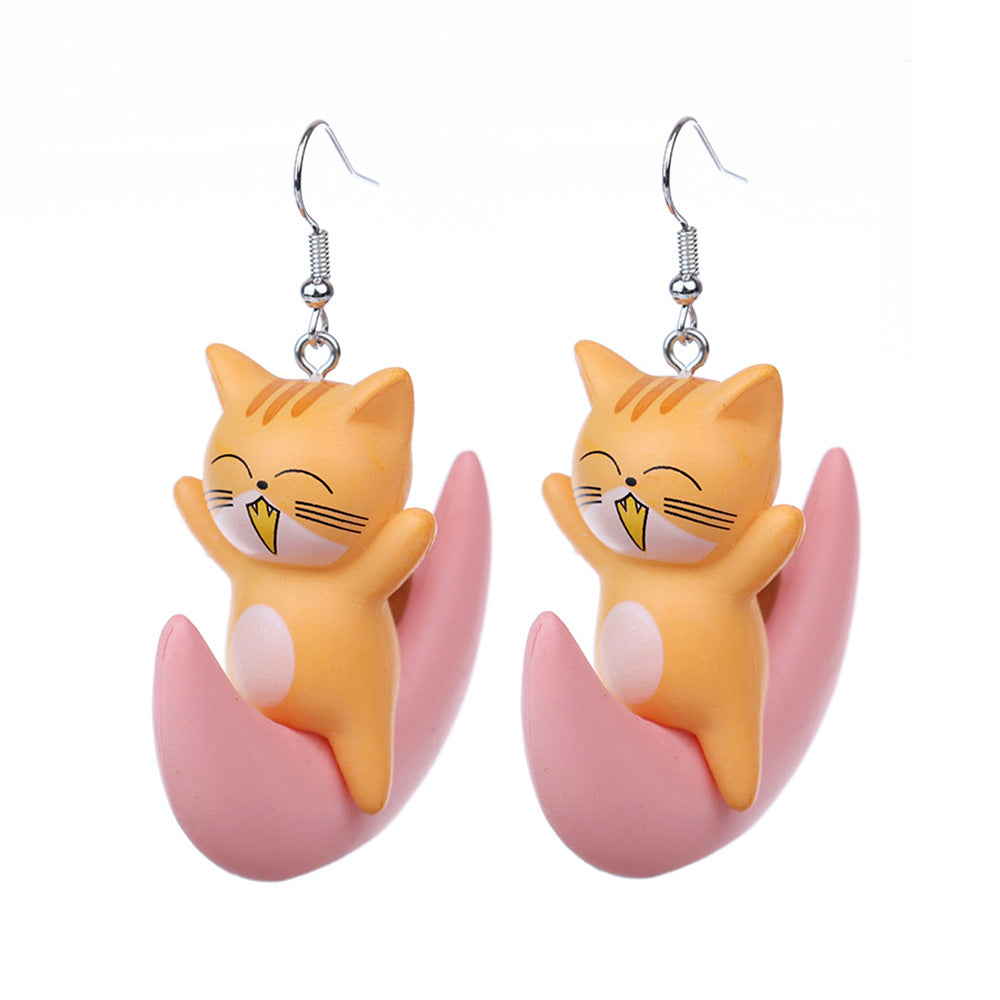 Cartoon Style Cute Moon Cat Pvc Drop Earrings