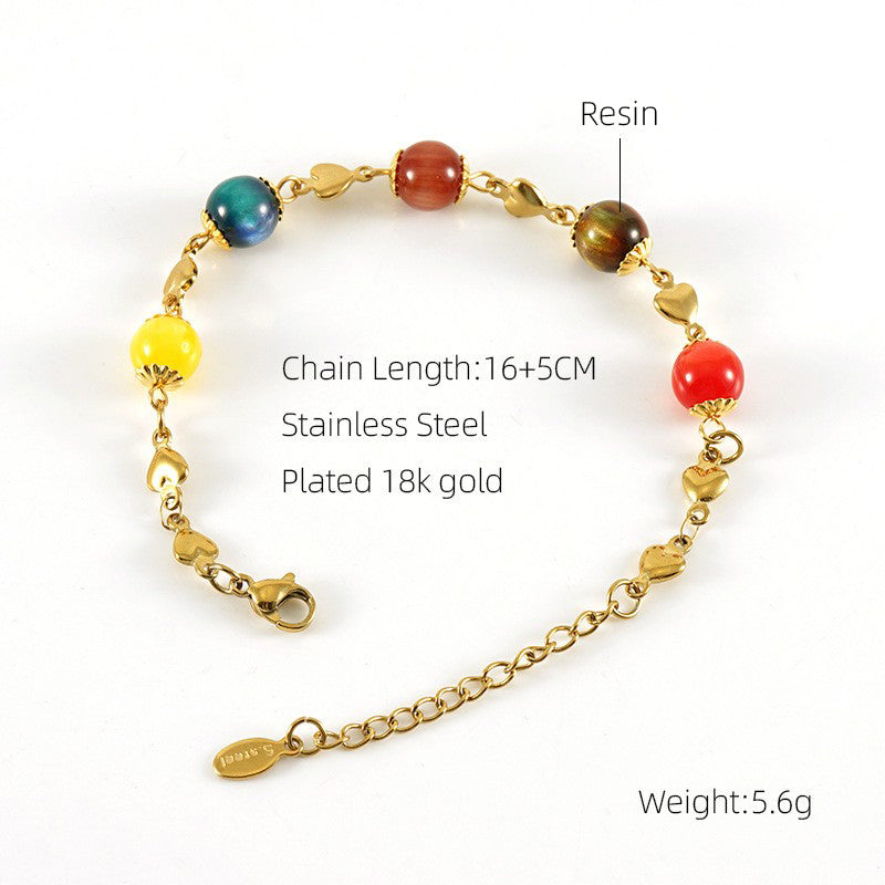 Retro Round Stainless Steel Beaded 18k Gold Plated Bracelets