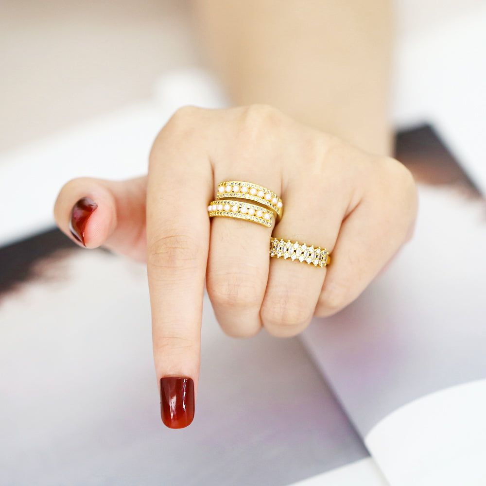 Simple Style Commute Round Copper Plating Inlay Beads Zircon 18k Gold Plated Open Rings