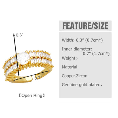 Simple Style Commute Round Copper Plating Inlay Beads Zircon 18k Gold Plated Open Rings