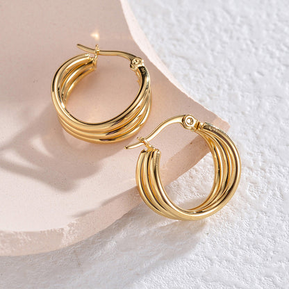 1 Pair Simple Style Streetwear Solid Color Plating Stainless Steel 18k Gold Plated Hoop Earrings