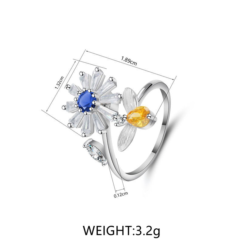 Elegant Lady Simple Style Flower Copper Zircon Open Rings In Bulk