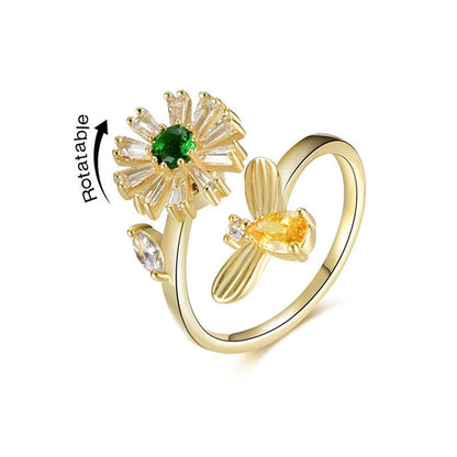 Elegant Lady Simple Style Flower Copper Zircon Open Rings In Bulk