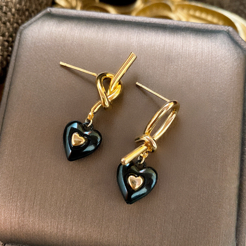 1 Pair Sweet Heart Shape Enamel Copper Drop Earrings