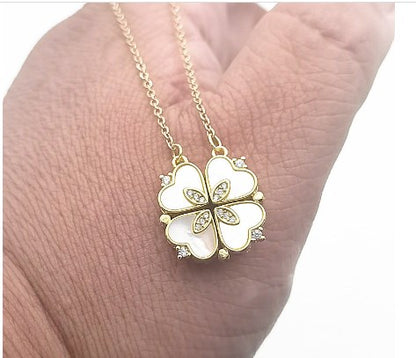 Sweet Pastoral Four Leaf Clover Titanium Steel Inlay Zircon Charms Pendant Necklace