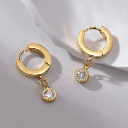 1 Pair Simple Style Classic Style Round Plating Inlay Stainless Steel Zircon 14k Gold Plated Drop Earrings