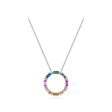 Ig Style Luxurious Circle Colorful Sterling Silver Plating Inlay Zircon Rhodium Plated Necklace