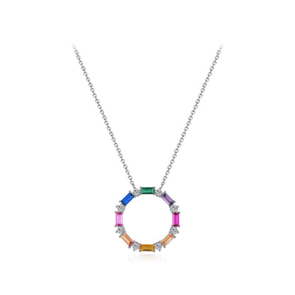 Ig Style Luxurious Circle Colorful Sterling Silver Plating Inlay Zircon Rhodium Plated Necklace