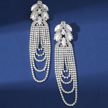 1 Pair Simple Style Shiny Tassel Inlay Alloy Artificial Diamond Drop Earrings
