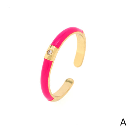 Simple Style Classic Style Color Block Copper Enamel Plating Inlay Zircon Gold Plated Open Rings