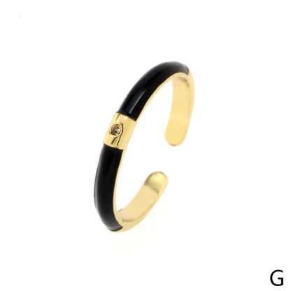 Simple Style Classic Style Color Block Copper Enamel Plating Inlay Zircon Gold Plated Open Rings