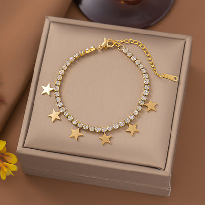 Lady Star Titanium Steel Plating Inlay Artificial Gemstones Bracelets Necklace