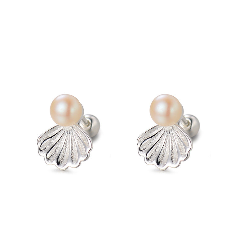 1 Pair Simple Style Shell Plating Freshwater Pearl Sterling Silver Ear Studs