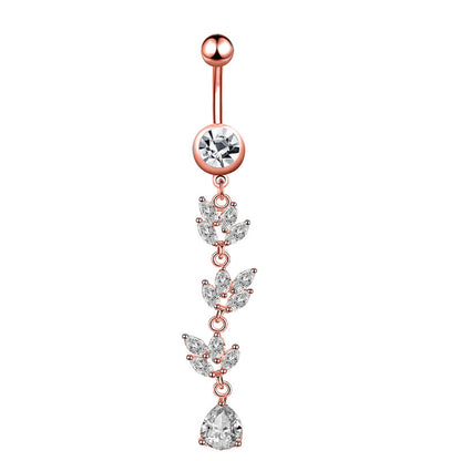 Simple Style Water Droplets Flower Butterfly Stainless Steel Inlay Zircon Women's Belly Ring