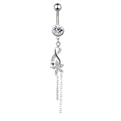 Simple Style Water Droplets Flower Butterfly Stainless Steel Inlay Zircon Women's Belly Ring