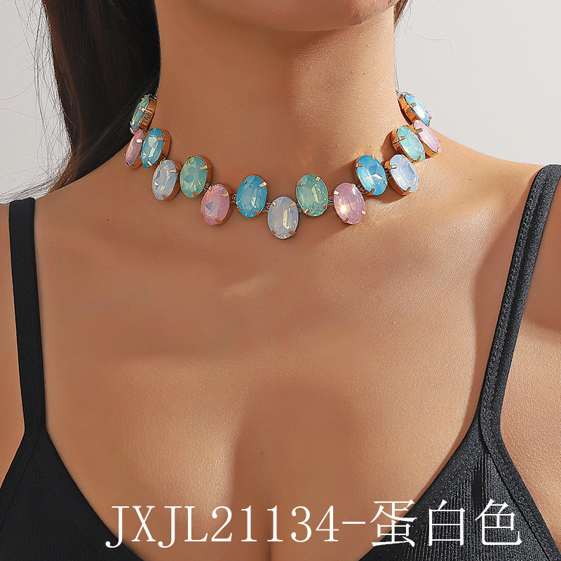 Wholesale Elegant Shiny Colorful Oval Crystal Copper Choker