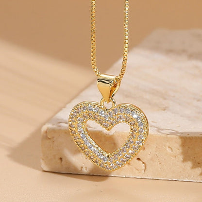 Modern Style Heart Shape Stainless Steel Copper Plating Inlay Zircon Pendant Necklace