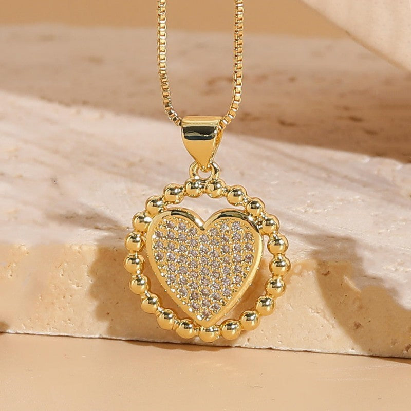 Modern Style Heart Shape Stainless Steel Copper Plating Inlay Zircon Pendant Necklace