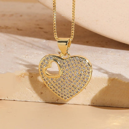 Modern Style Heart Shape Stainless Steel Copper Plating Inlay Zircon Pendant Necklace