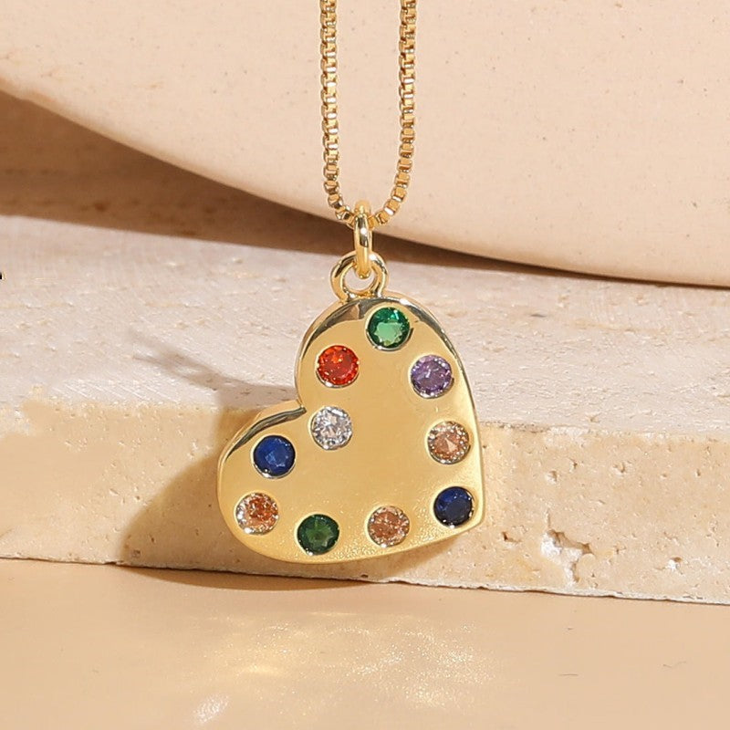 Modern Style Heart Shape Stainless Steel Copper Plating Inlay Zircon Pendant Necklace