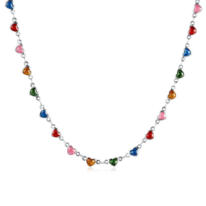 Sweet Colorful Heart Shape Titanium Steel Enamel Necklace