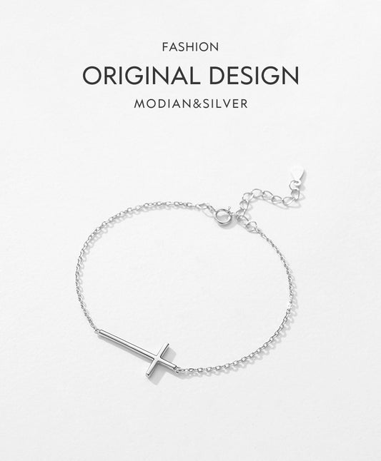 Simple Style Classic Style Cross Sterling Silver Plating Rhodium Plated Bracelets