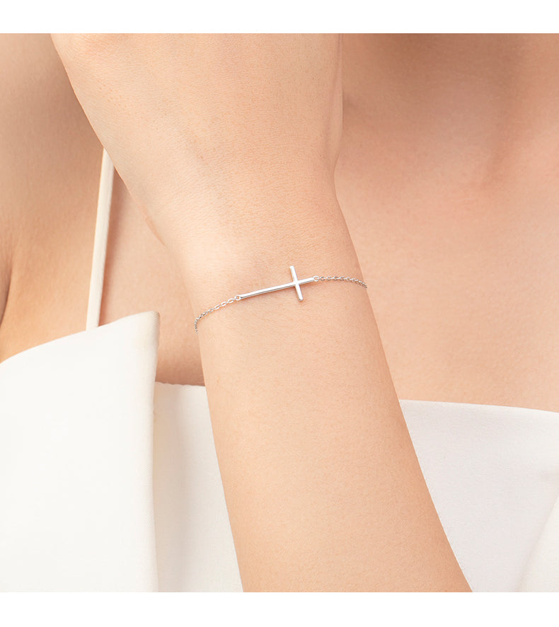 Simple Style Classic Style Cross Sterling Silver Plating Rhodium Plated Bracelets