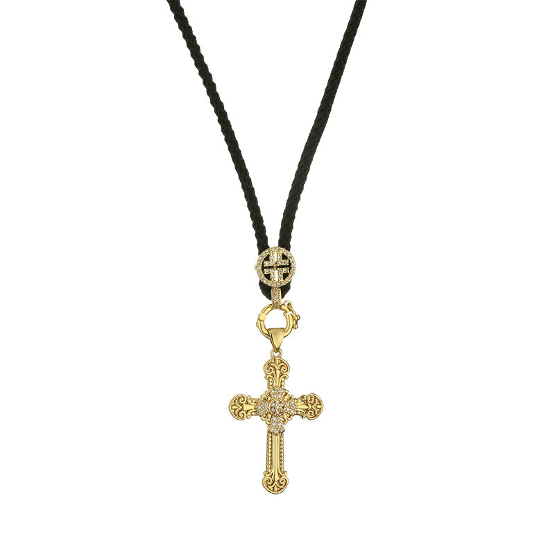 Casual Retro Cross Copper Plating Inlay Zircon Pendant Necklace