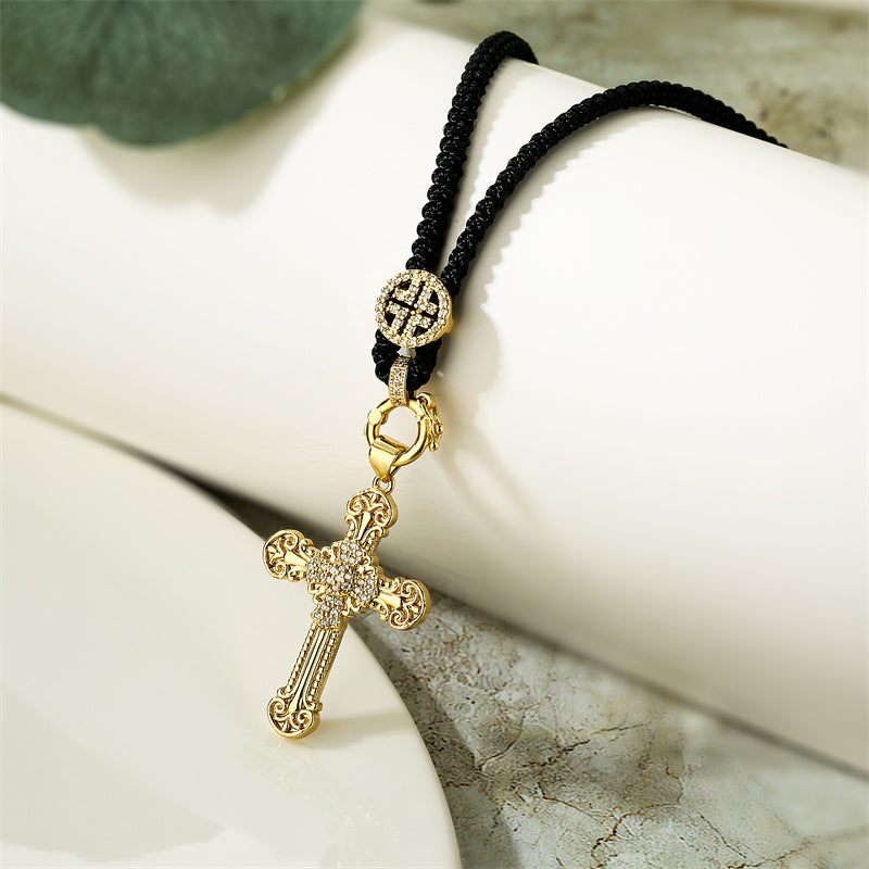 Casual Retro Cross Copper Plating Inlay Zircon Pendant Necklace