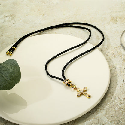 Casual Retro Cross Copper Plating Inlay Zircon Pendant Necklace