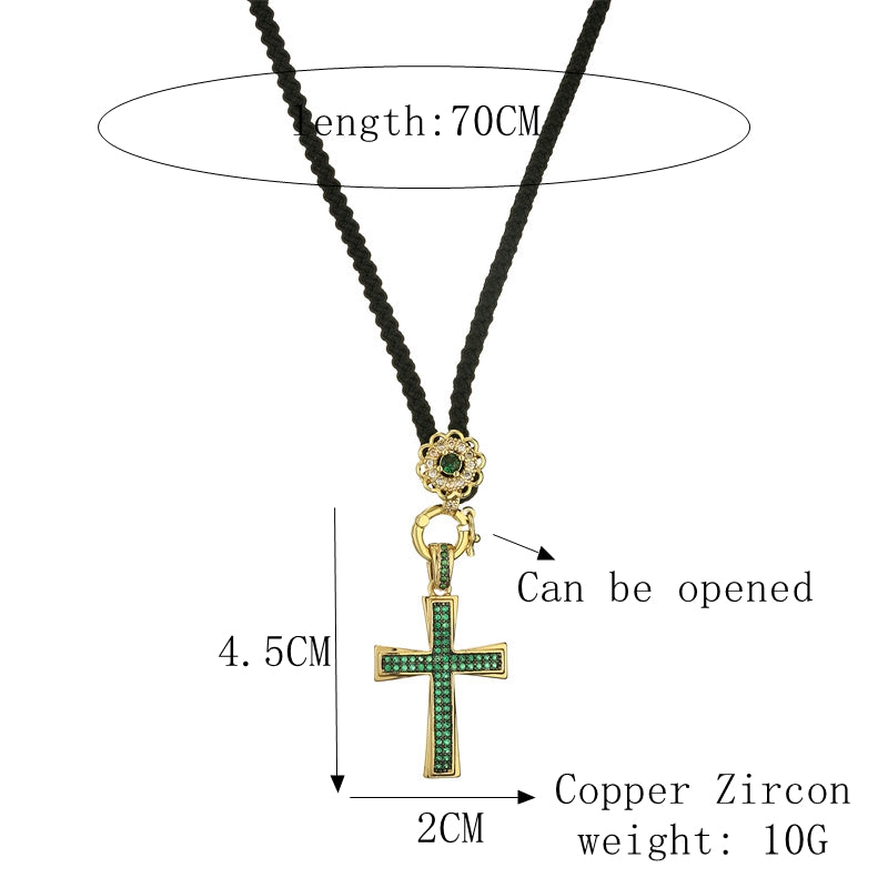 Streetwear Cross Copper Plating Inlay Zircon Gold Plated Pendant Necklace