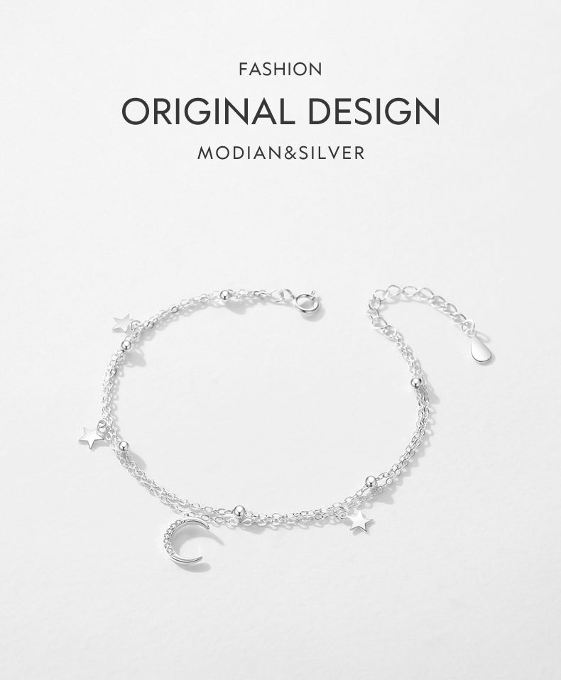 Ig Style Simple Style Classic Style Star Moon Sterling Silver Plating Rhodium Plated Bracelets