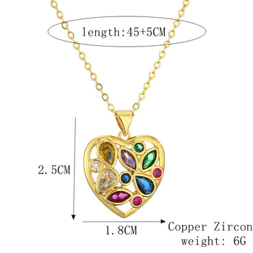 Simple Style Classic Style Water Droplets Heart Shape Copper Hollow Out Inlay Zircon Gold Plated Pendant Necklace