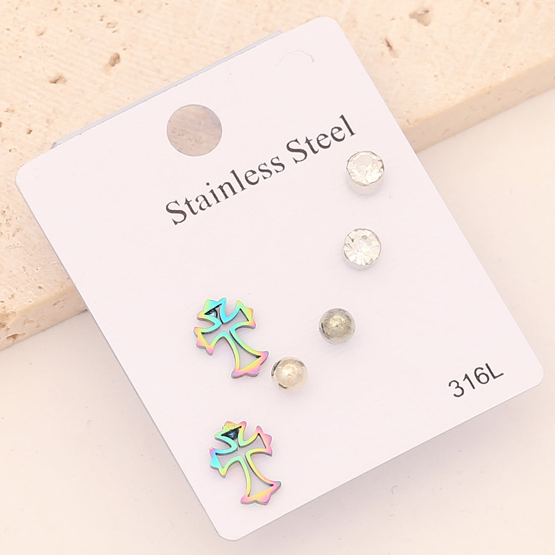 1 Set Cute Romantic Heart Shape Crown Butterfly Plating Inlay Stainless Steel Zircon Ear Studs