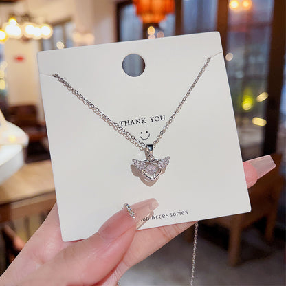 Streetwear Heart Shape Wings Titanium Steel Copper Inlay Artificial Diamond Pendant Necklace