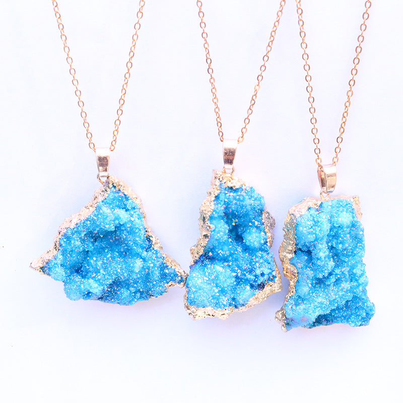 Elegant Irregular Natural Stone Plating Pendant Necklace