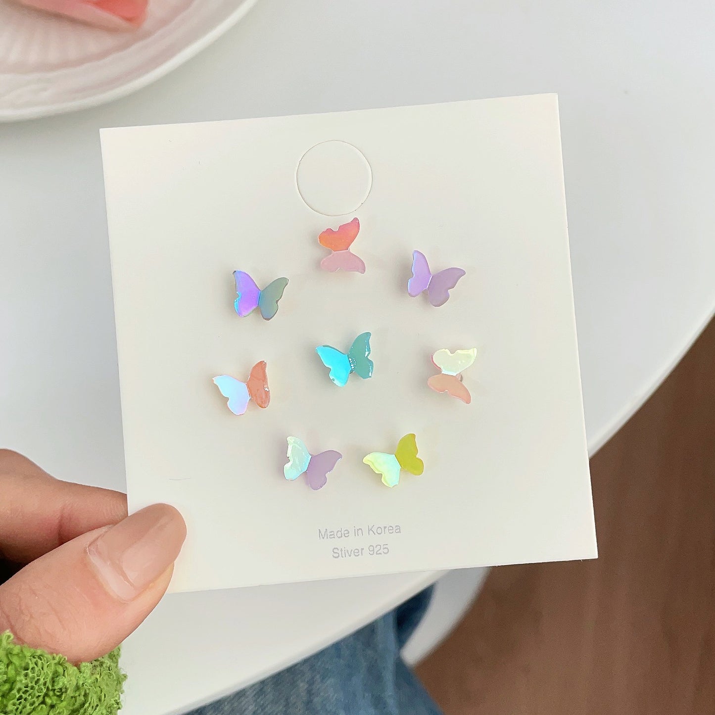 8 Pieces Sweet Flower Butterfly Epoxy Plastic Ear Studs