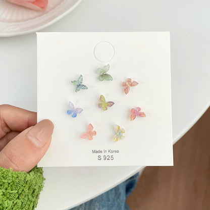 8 Pieces Sweet Flower Butterfly Epoxy Plastic Ear Studs