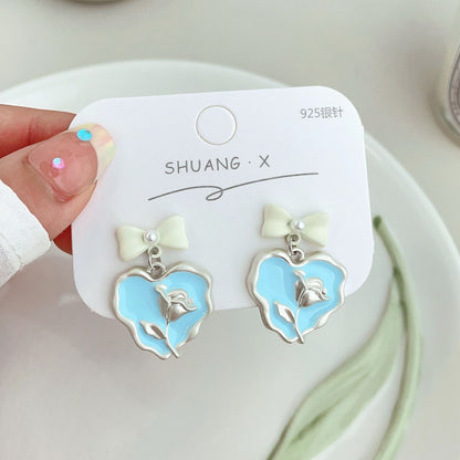 1 Pair Sweet Flower Enamel Inlay Alloy Artificial Pearls Artificial Diamond Ear Studs